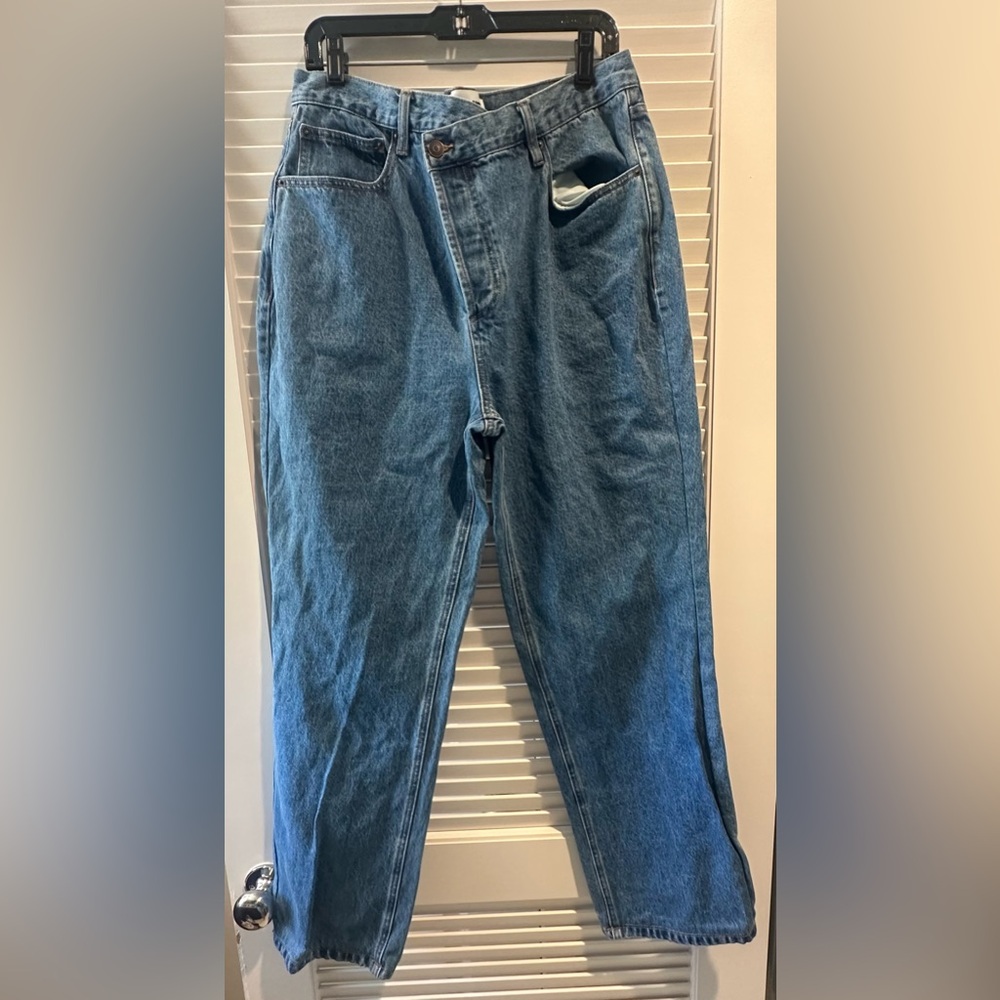 Fashion Nova Blue Wash High Waisted Mom Jean with Crossover Button Fly